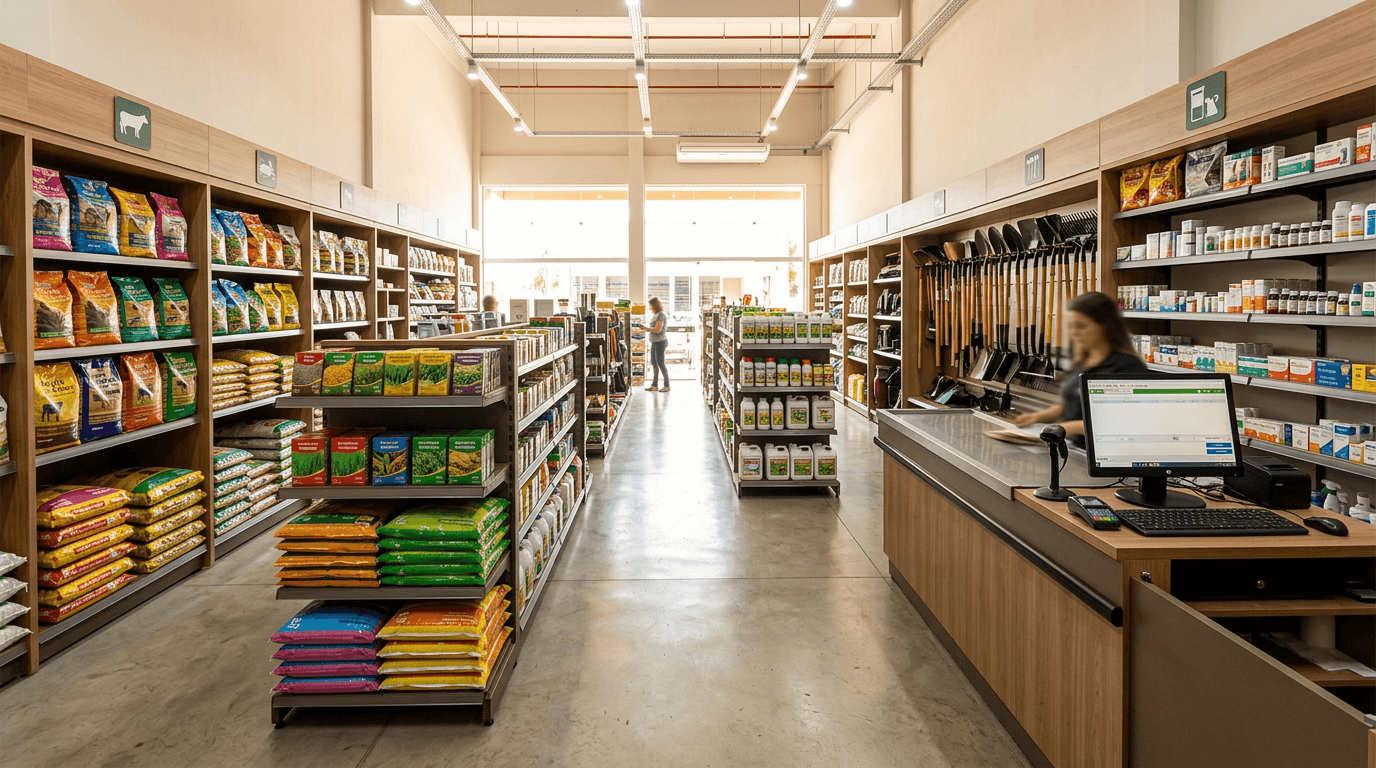 Interior organizado de uma loja agropecuária