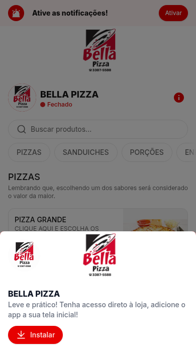 App de delivery Bella Pizza