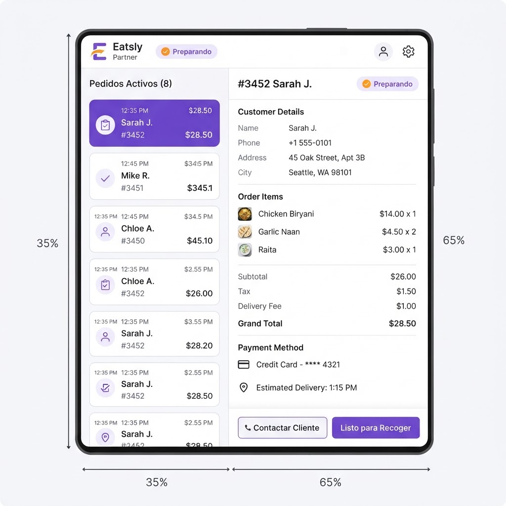Interface do módulo Pedidos