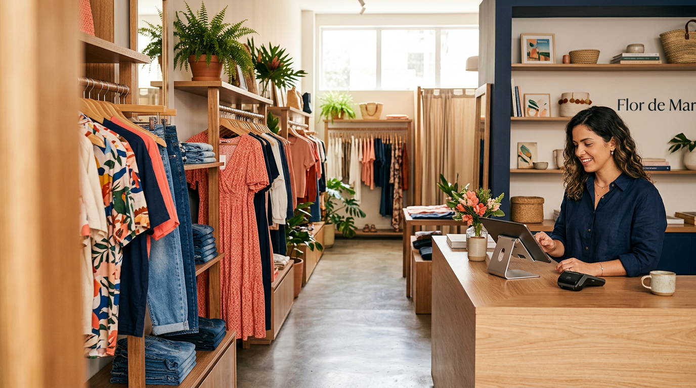 Interior organizado de uma loja de roupas