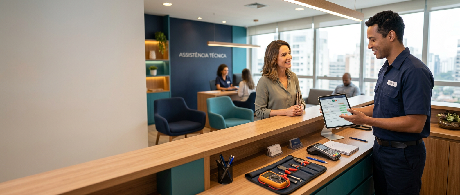 Empresa de prestação de serviços atendendo um cliente