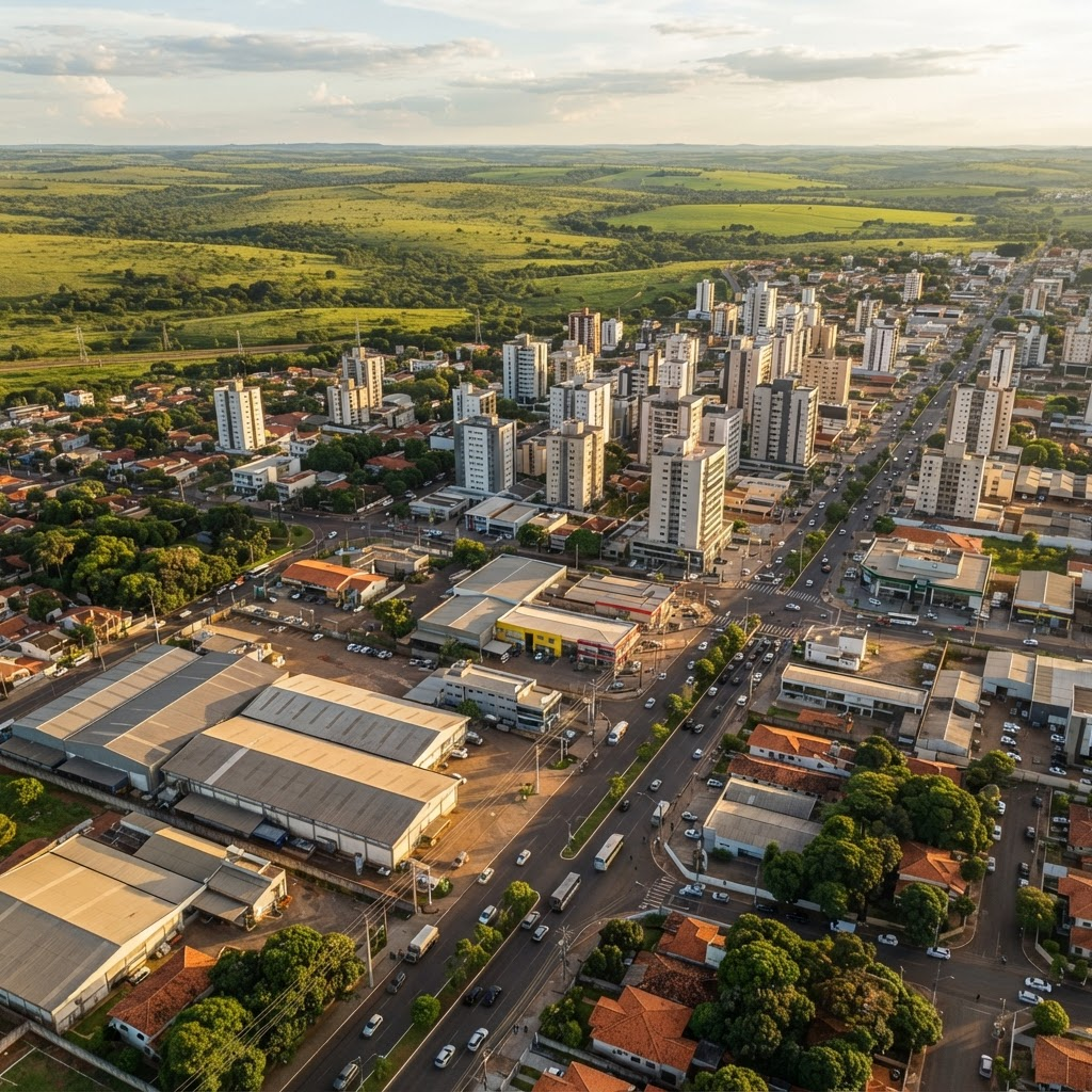 Vista aérea de Anápolis, Goiás — cidade sede da Competi Sistemas